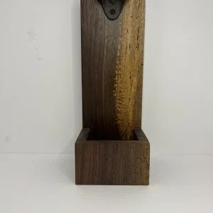 Wooden Wall Mounted Bottle Opener with Cap Catcher - Walnut Hardwood Rustic Gift