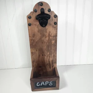 Bottle Opener with Cap Collector Catcher,Vintage Wooden Wall Mounted Bottle Open