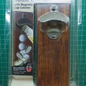 Magnetic Beer Bottle Opener with Magnetic Cap Catcher Wood Wall-Mounted