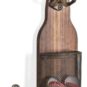 Wooden Bottle Opener Wall Mounted with Cap Catcher, Gifts for Men and Beer Lo...